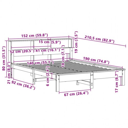 Sengeramme med hovedgærde 140 x 190 cm i massivt fyrretræ