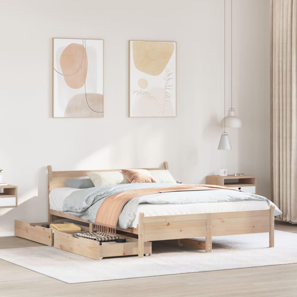 Sengeramme 140x190 cm med 2 skuffer - massivt fyrretræ