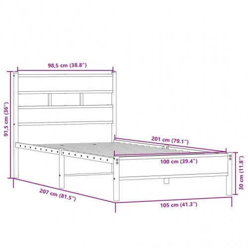 Sengeramme 100 x 200 cm i stål og konstrueret træ - sonoma-eg