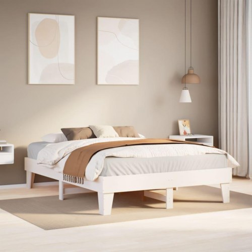 Sengeramme 150 x 200 cm i massivt fyrretræ - hvid