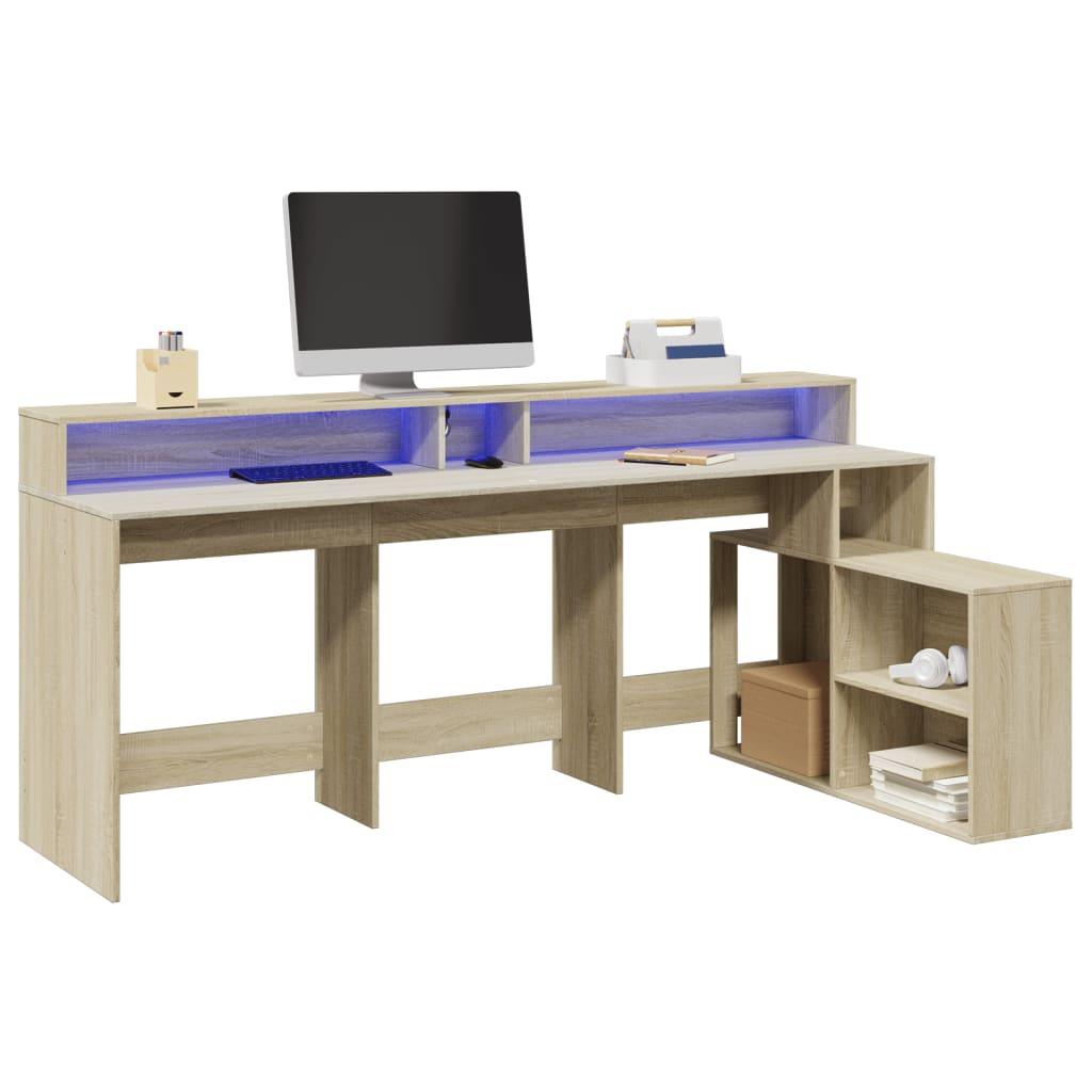 Skrivebord Med Led Lys 200x104x91 Cm Konstrueret Træ Sonoma Eg