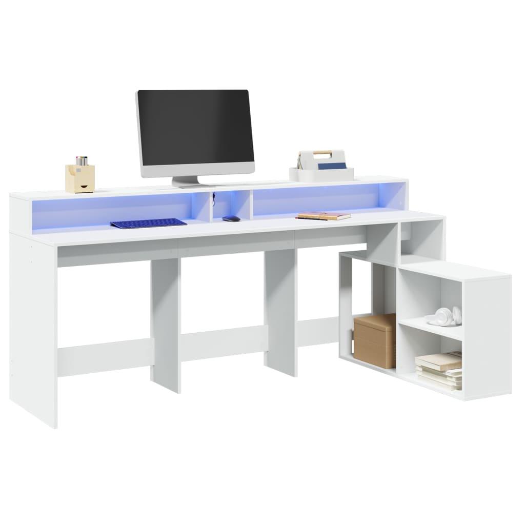 Skrivebord Med Led Lys 200x104x91 Cm Konstrueret Træ Hvid