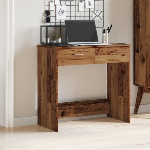 Skrivebord 80 × 40 × 75 cm i konstrueret træ - antikt træ, med 2 skuffer