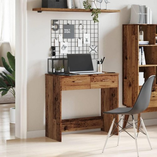 Skrivebord 80 × 40 × 75 cm i konstrueret træ - antikt træ, med 2 skuffer