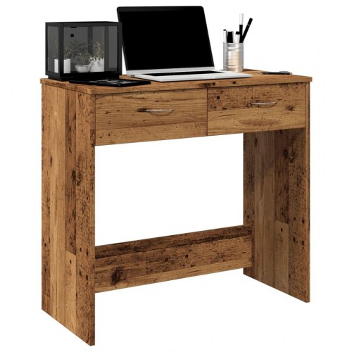 Skrivebord 80 × 40 × 75 cm i konstrueret træ - antikt træ, med 2 skuffer