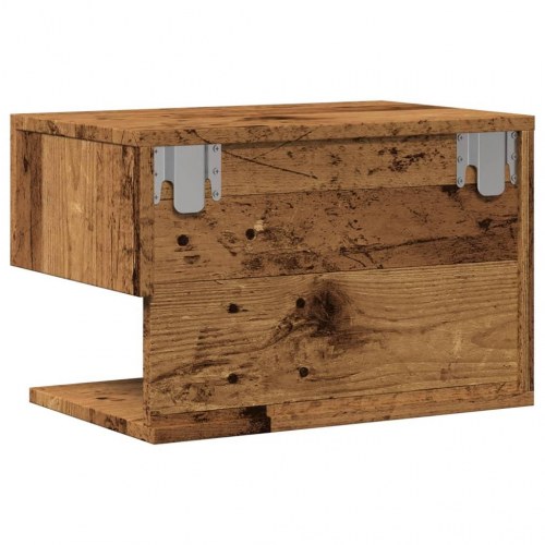 Væghængt sengebord i antikt trælook - 46 × 29,5 × 30 cm