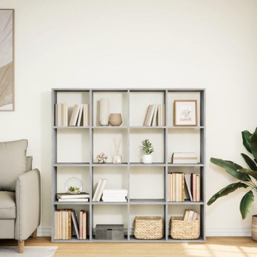 Bogreol med 16 rum - betongrå 137,5 x 29 x 137,5 cm