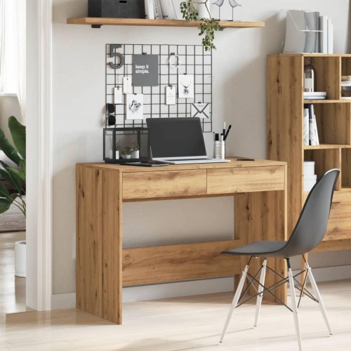 Skrivebord 101 × 50 × 76,5 cm i konstrueret træ - kunsteg, med 2 skuffer