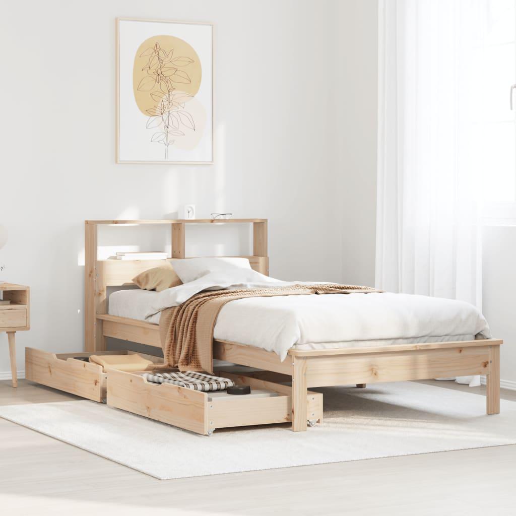 Seng med reol uden madras 75x190 cm massivt fyrretræ