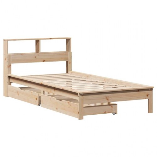 Seng med reol og skuffer 75×190 cm - massivt fyrretræ