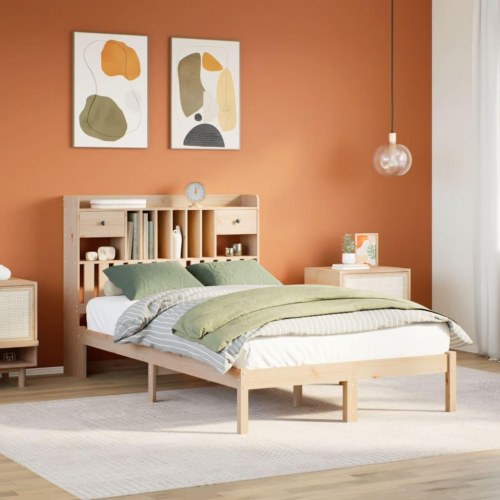 Seng med reolgavl uden madras 135 x 190 cm - massivt fyrretræ