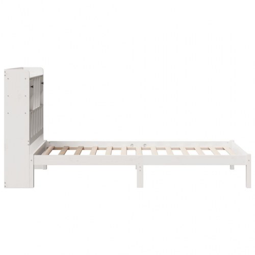 Seng med reol uden madras 90 x 200 cm i massivt fyrretræ - hvid