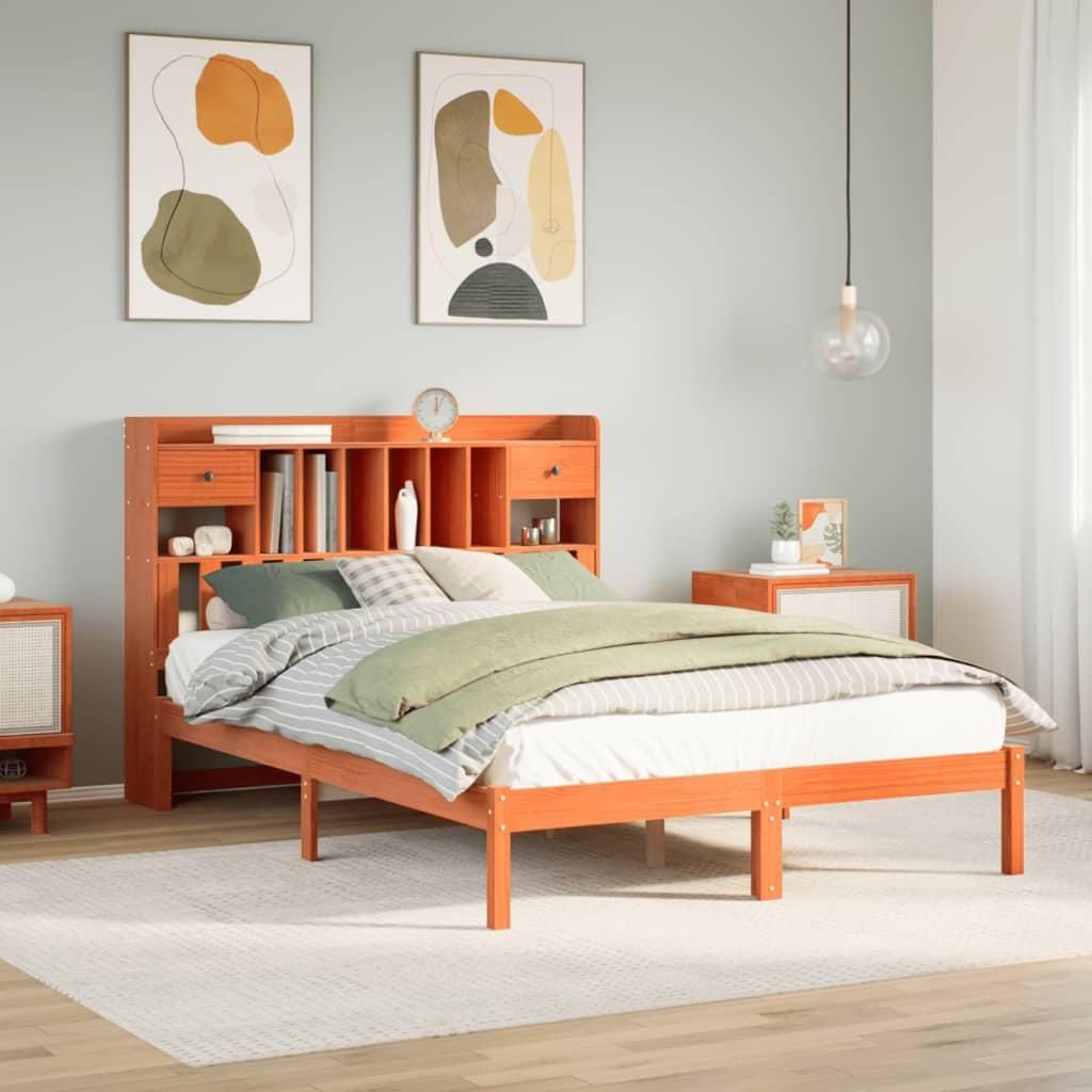 Seng med reol uden madras 140x190cm massivt fyrretræ gyldenbrun