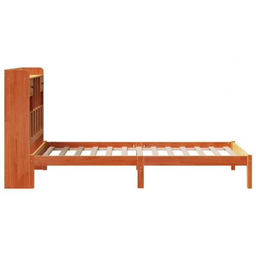 Seng med reolgavl 100 x 200 cm i massivt fyrretræ - gyldenbrun