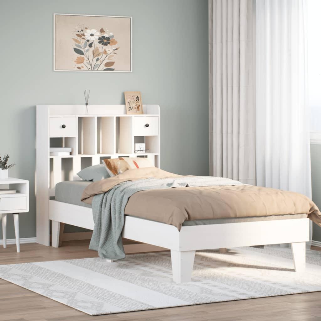 Sengeramme 75x190 cm med opbevaring - massivt fyrretræ, hvid