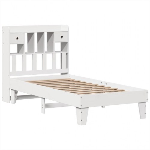 Sengeramme med opbevaring 75x190 cm massivt fyrretræ - hvid