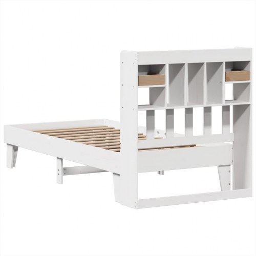 Sengeramme med opbevaring 75x190 cm massivt fyrretræ - hvid