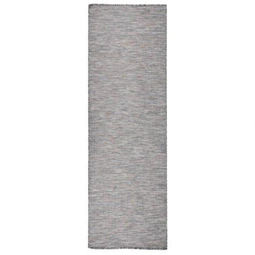 Fladvævet udendørstæppe 80 × 250 cm - brun og blå