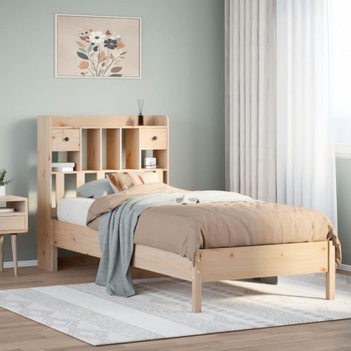 Seng med reol uden madras 90x190 cm massivt fyrretræ