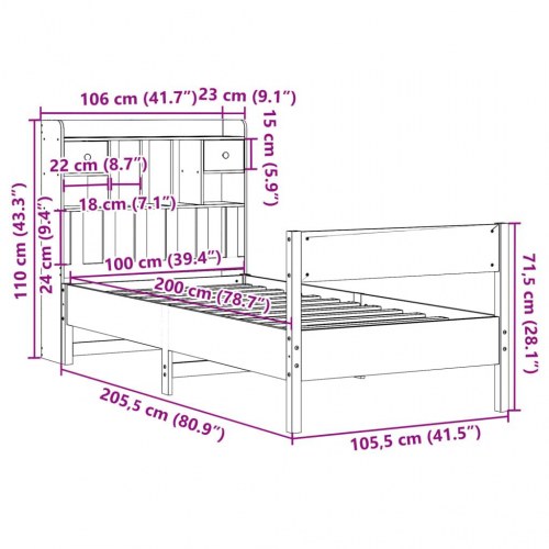 Seng med reol uden madras 100x200 cm massivt fyrretræ hvid