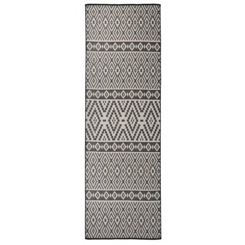 Fladvævet udendørstæppe 80x250 cm stribet sort