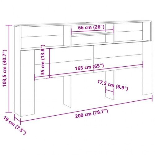Sengegavl med opbevaring 200 x 19 x 103,5 cm - antikt træ