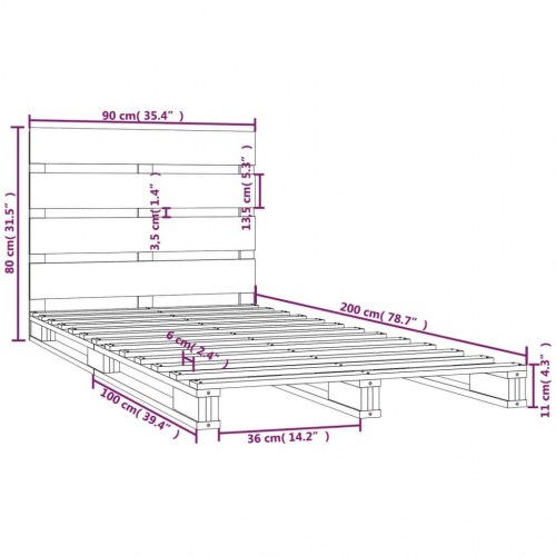 Sengeramme uden madras 90 x 200 cm i massivt fyrretræ