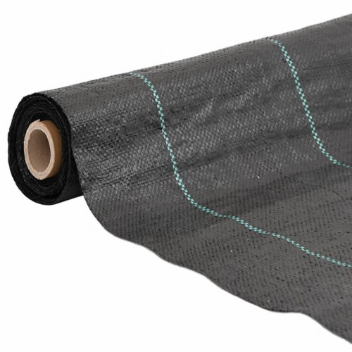 Ukrudtsdug 4 × 25 m - sort PP, 60 g/m² med grønne striber