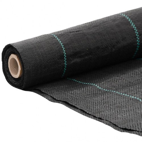 Ukrudtsdug 4 × 25 m - sort PP, 60 g/m² med grønne striber