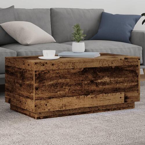 Sofabord med LED-lys 90x50x40 cm gammelt trælook