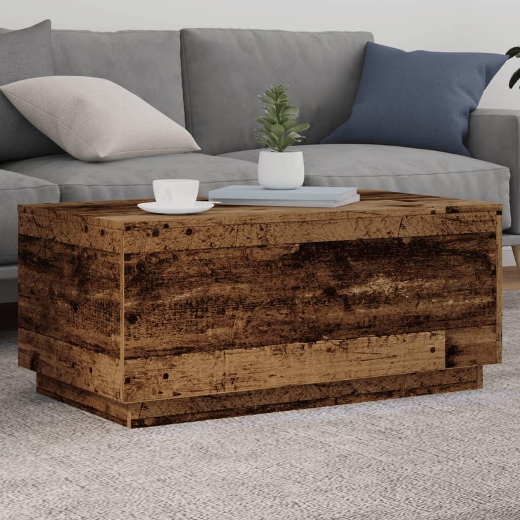 Sofabord med LED-lys 90x50x40 cm gammelt trælook