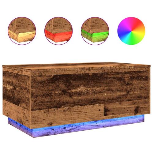 Sofabord med LED-lys 90x50x40 cm gammelt trælook