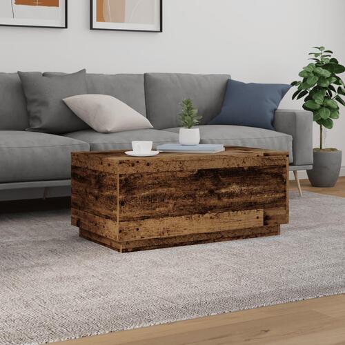Sofabord med LED-lys 90x50x40 cm gammelt trælook