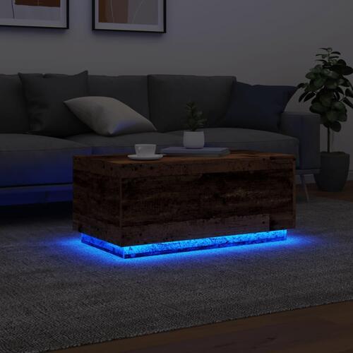 Sofabord med LED-lys 90x50x40 cm gammelt trælook