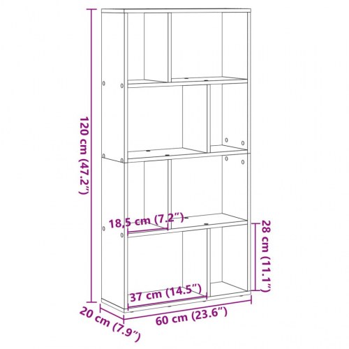 Bogreol 60x20x120 cm konstrueret træ egetræsfarve
