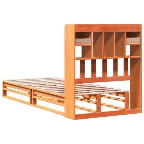 Seng med reol uden madras 100×200 cm - massivt fyrretræ, gyldenbrun