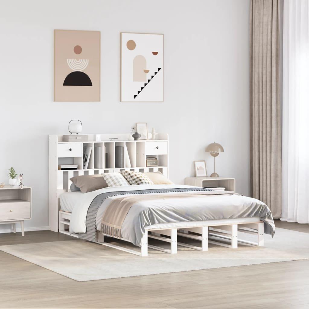 Seng med reol 140x200 cm - massivt fyrretræ, hvid