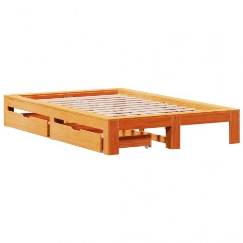 Sengeramme med 2 skuffer 120 x 200 cm i massivt fyrretræ - gyldenbrun