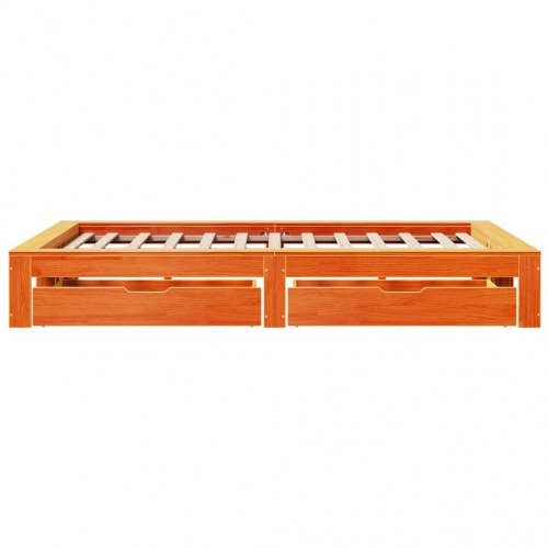 Sengeramme med 2 skuffer 120 x 200 cm i massivt fyrretræ - gyldenbrun
