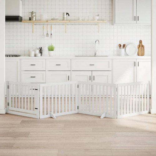 Hundelåge med dør - 4 paneler, 320 cm, foldbar poppeltræ, hvid