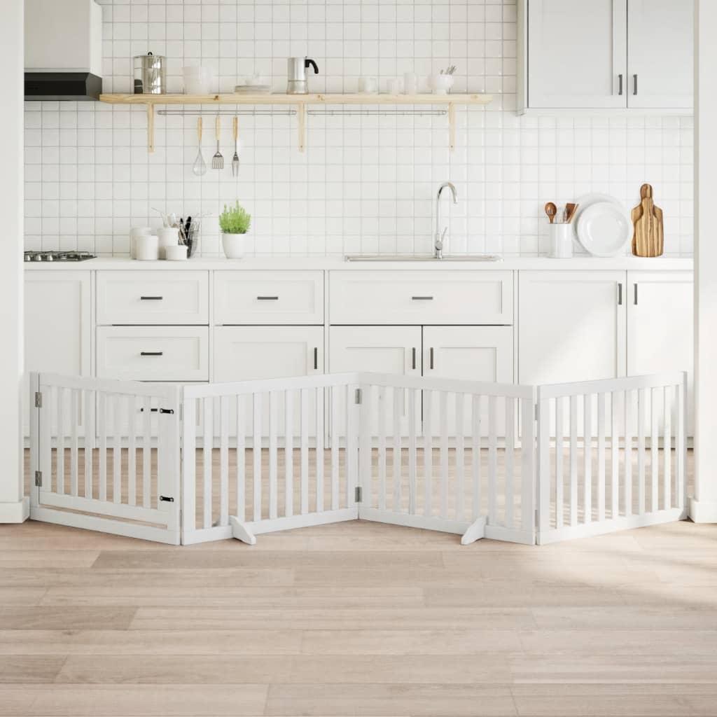 Hundelåge med dør 4 paneler 320 cm foldbar poppeltræ hvid