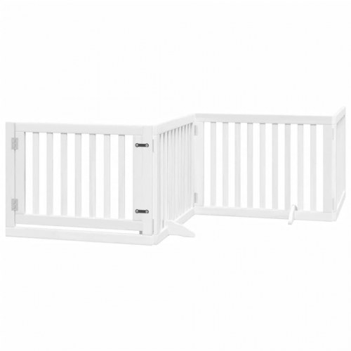 Hundelåge med dør - 4 paneler, 320 cm, foldbar poppeltræ, hvid