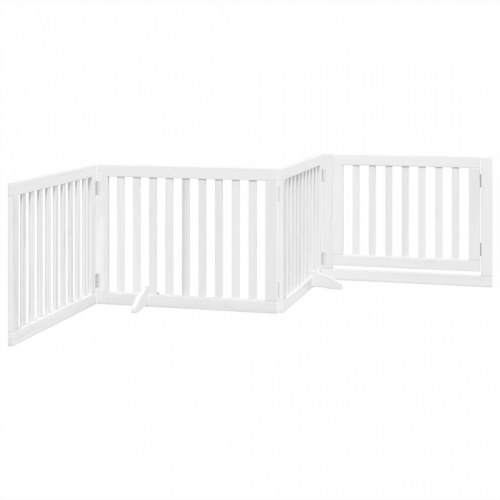 Hundelåge med dør - 4 paneler, 320 cm, foldbar poppeltræ, hvid