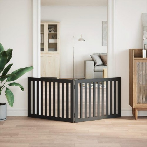 Foldbar hundelåge i poppeltræ - 2 paneler, 160 cm, sort