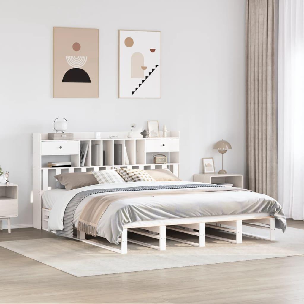 Seng med reol 180x200 cm - massivt fyrretræ, hvid (uden madras)