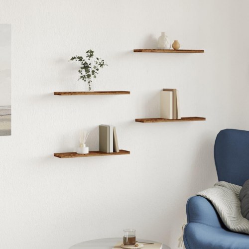 Væghylder 4 stk. - 40×10×1,5 cm i konstrueret træ, antikt træ-look