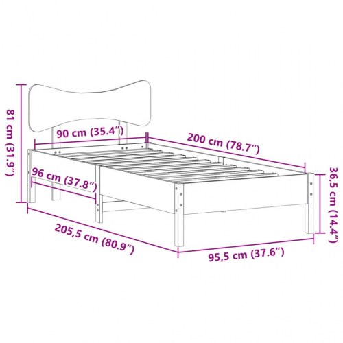 Sengeramme 90 x 200 cm i massivt fyrretræ - gyldenbrun