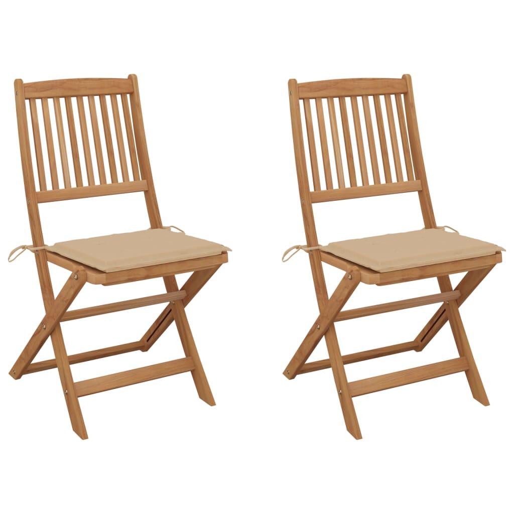 Foldbare havestole 2 stk. med hynder i massivt akacietræ - beige