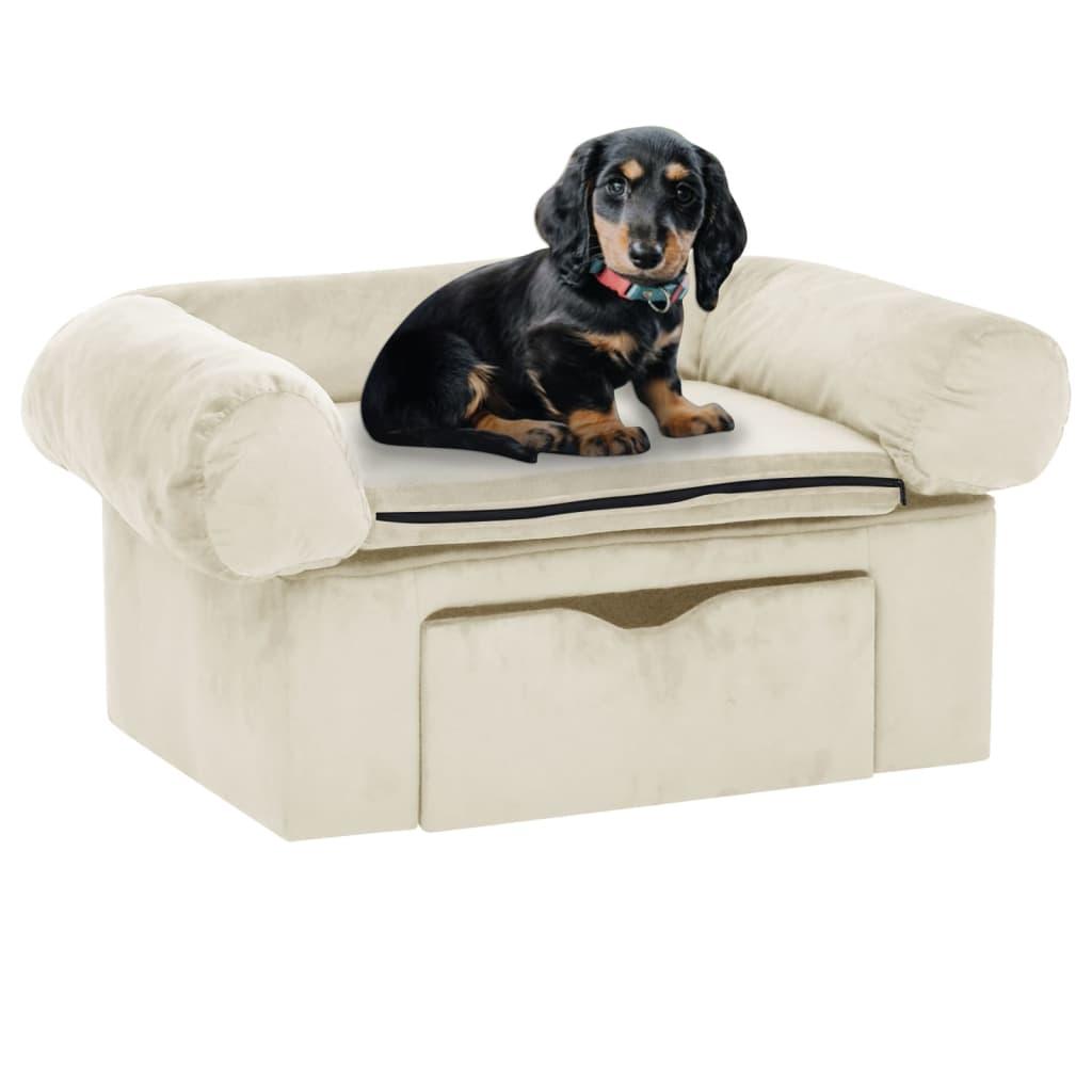 Hundesofa med skuffe 75x50x38 cm plys cremefarvet billede