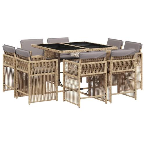Spisebordssæt til haven 9 dele med hynder polyrattan beige